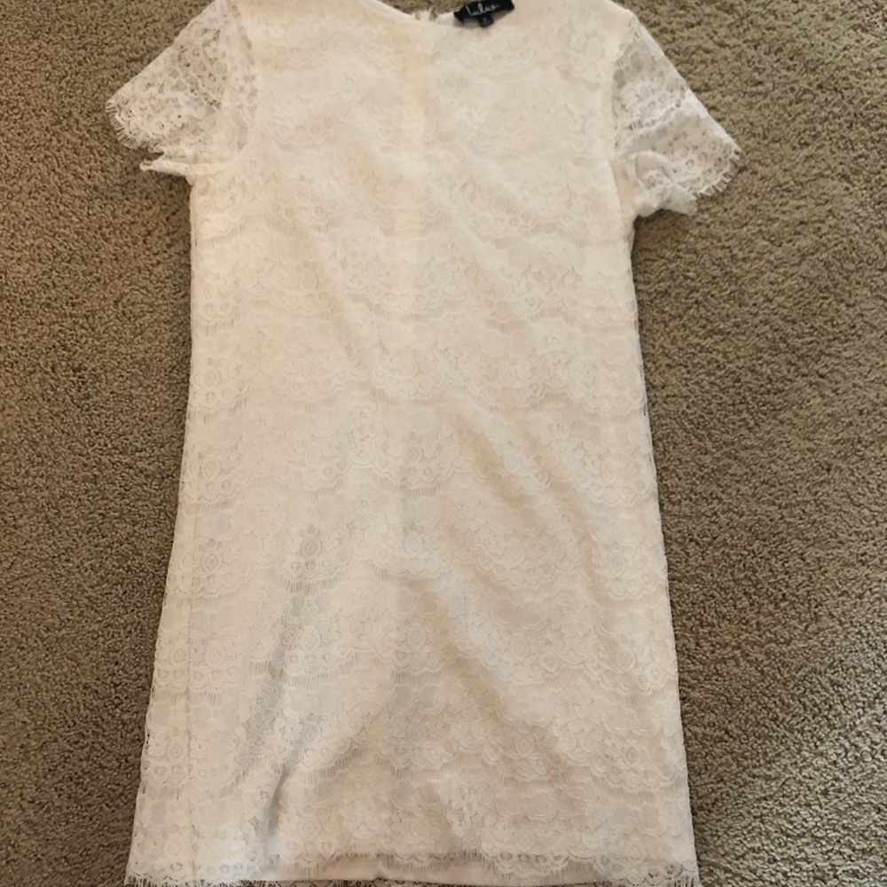 White lulu lace formal dress